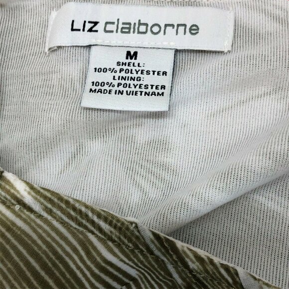 2/$30 Claiborne Top Shirt Womens M Sleevless Blouse Green White Pleated Front - Picture 7 of 8